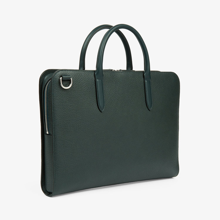 Smythson Ludlow Ultra Slim Brief Case With Zip Front BOTTLE GREEN