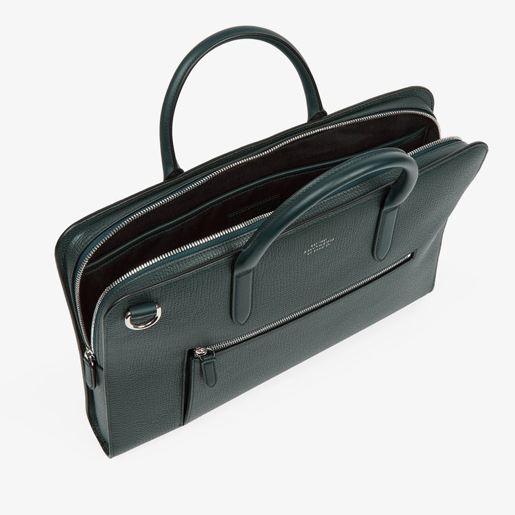 Smythson Ludlow Ultra Slim Brief Case With Zip Front BOTTLE GREEN