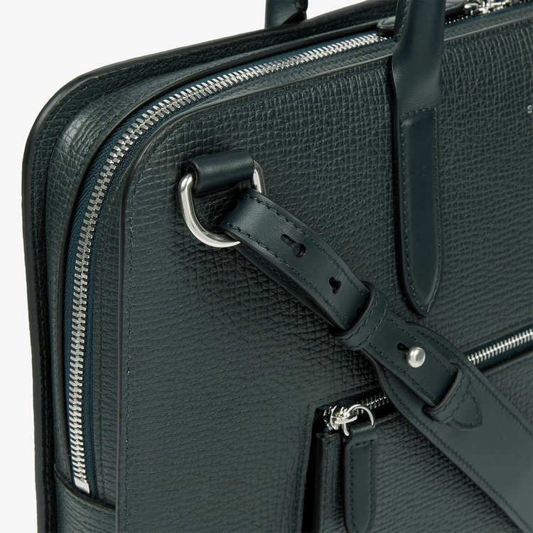 Smythson Ludlow Ultra Slim Brief Case With Zip Front BOTTLE GREEN