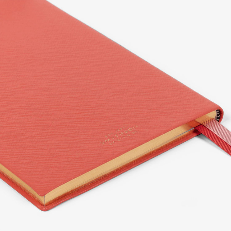 Smythson Pastegrain Soho Notebook in Liberty BRIGHT CORAL