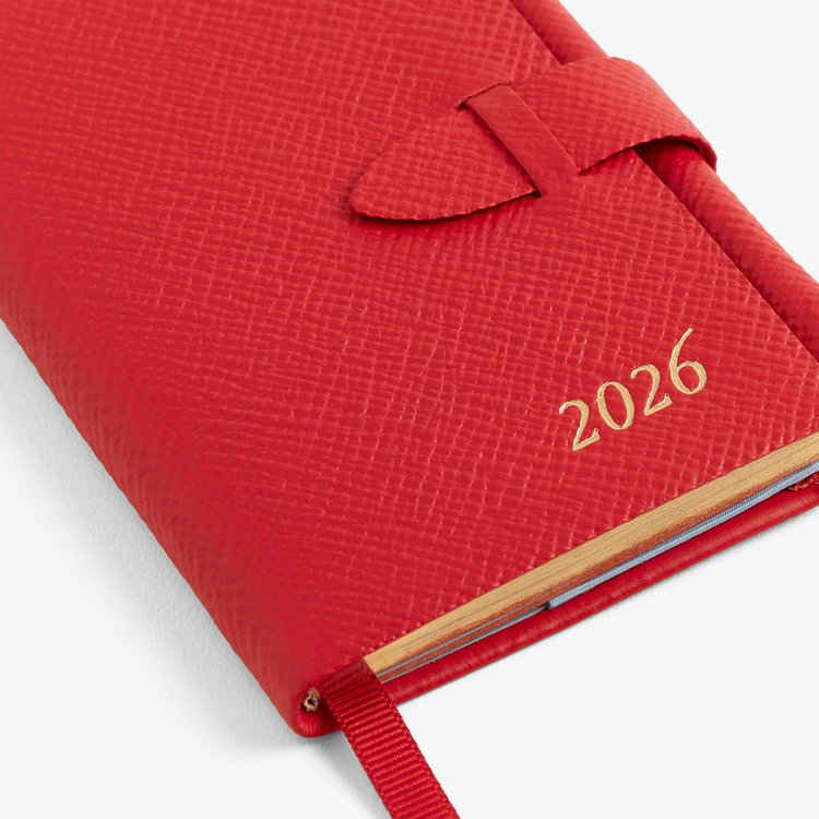 Smythson 【予約】2027 Wafer Weekly Diary with Pencil in Pastegrain SCARLET RED
