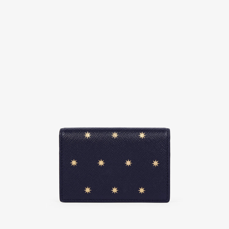 Smythson Folded Card Case with Snap Closure in Panama Stars NAVY