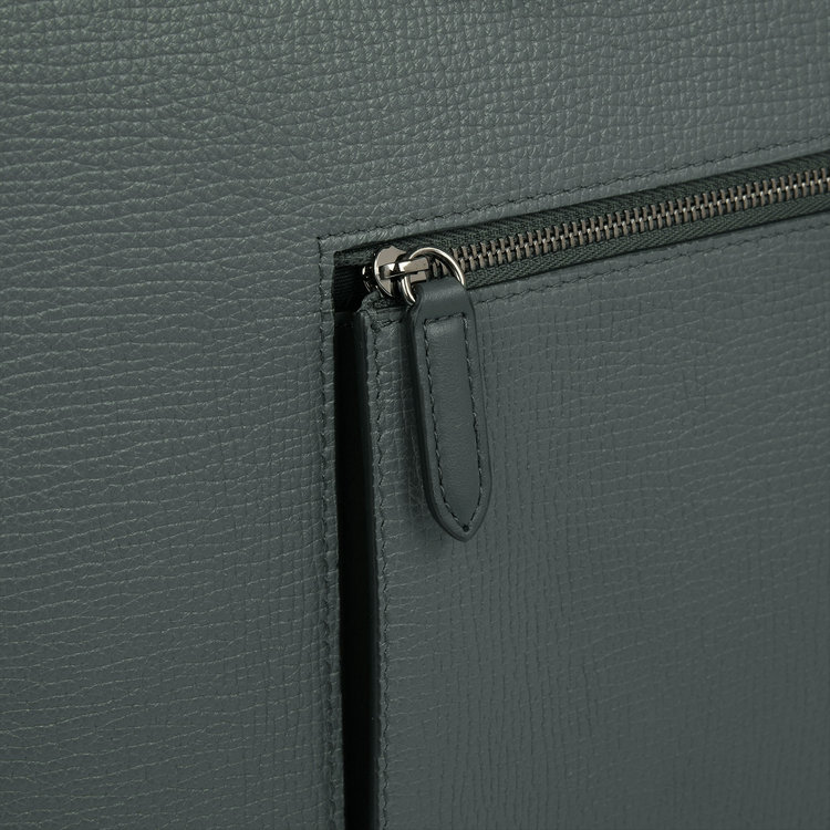 Smythson Travel Tote Bag with Zip in Ludlow SLATE GREEN