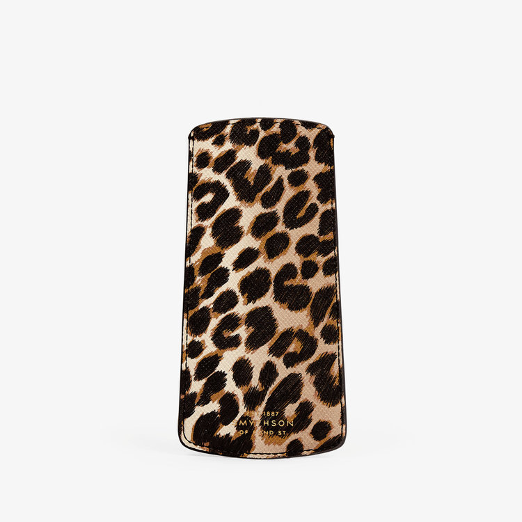 Smythson Panama Leopard Opt Glasses Case SAND