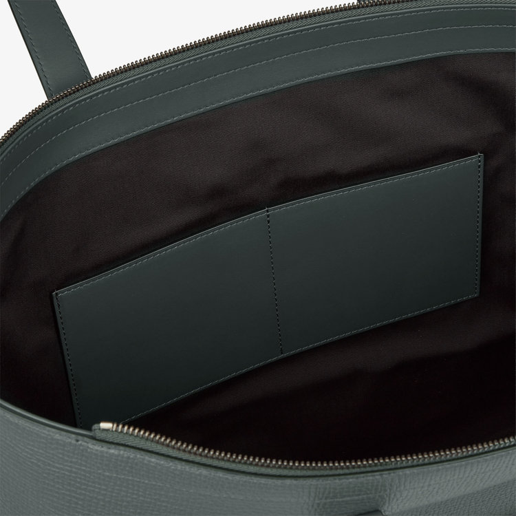 Smythson Travel Tote Bag with Zip in Ludlow SLATE GREEN