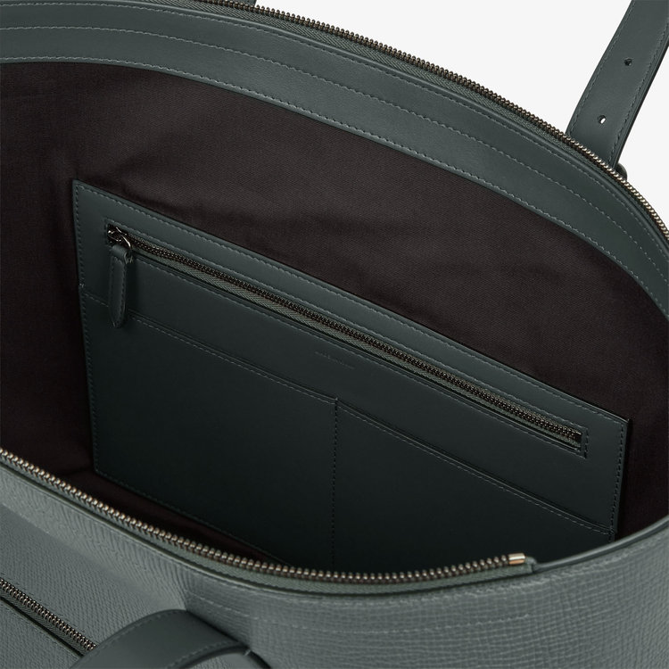 Smythson Travel Tote Bag with Zip in Ludlow SLATE GREEN