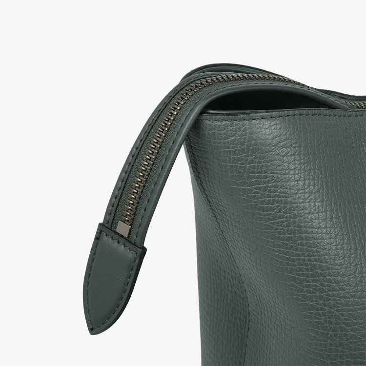 Smythson Travel Tote Bag with Zip in Ludlow SLATE GREEN