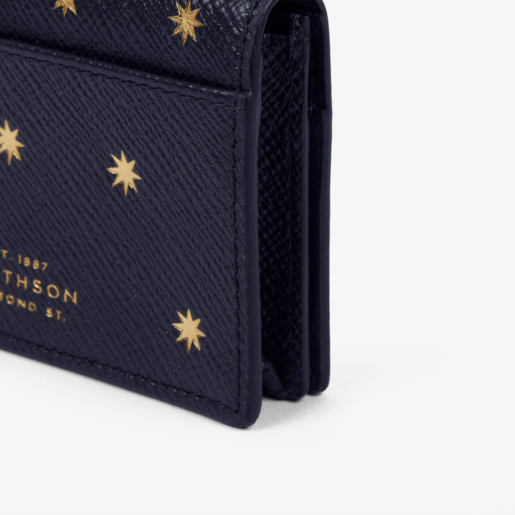 Smythson Folded Card Case with Snap Closure in Panama Stars NAVY