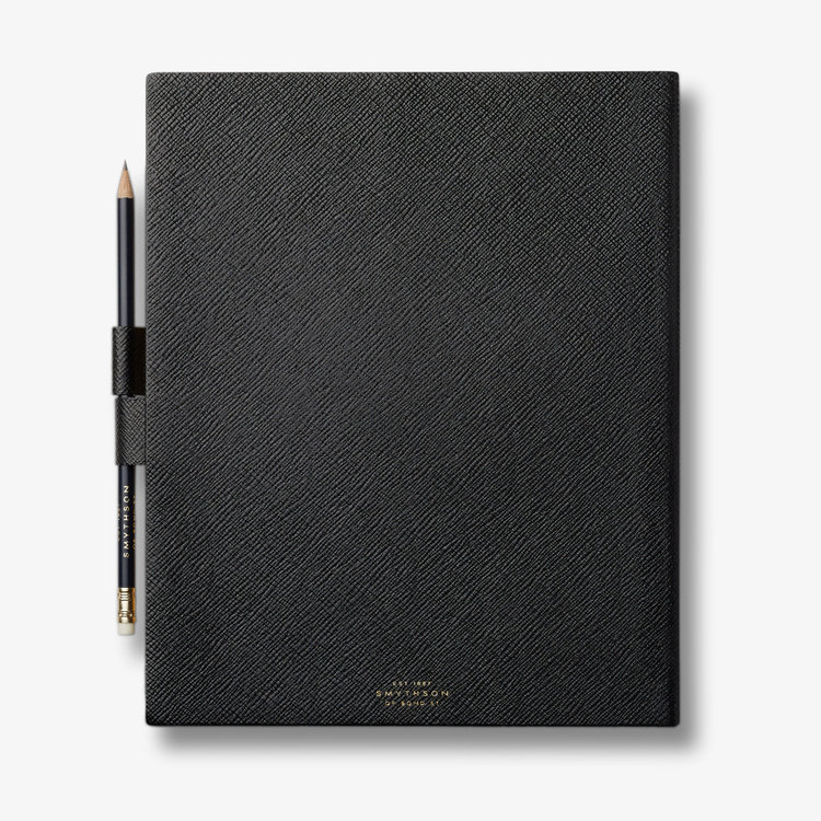 Smythson Pastegrain Portobello Sketchbook With Pencil BLACK