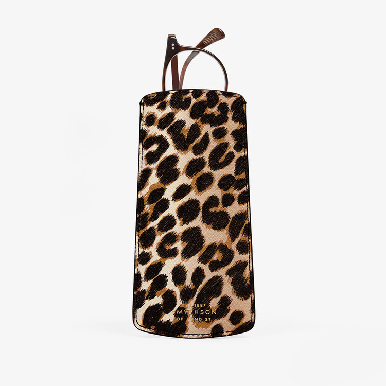 Smythson Panama Leopard Opt Glasses Case SAND
