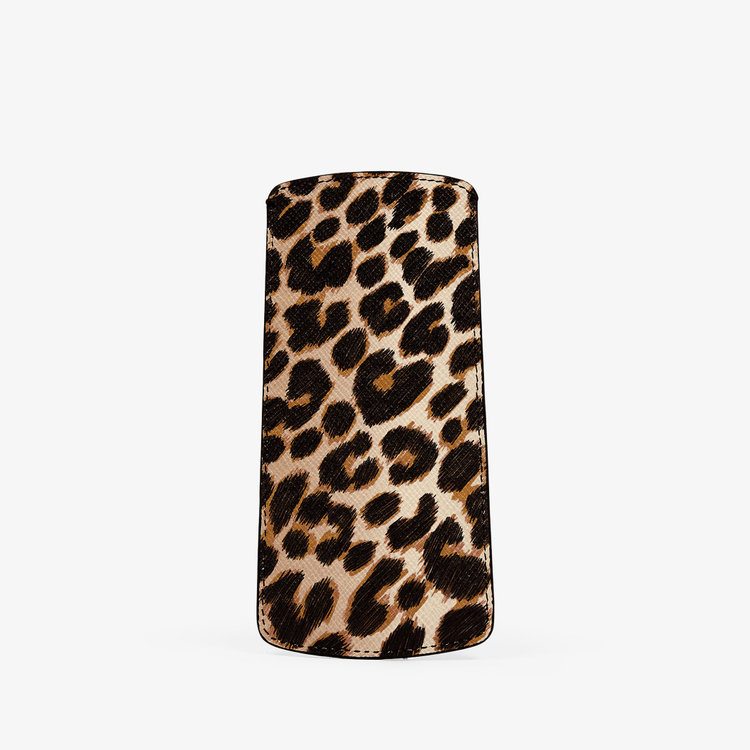 Smythson Panama Leopard Opt Glasses Case SAND