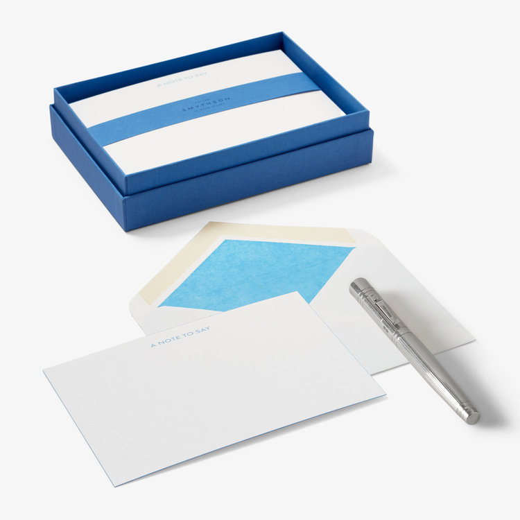 Smythson Iconic A Note To Say 10 Card Set WHITE WOVE NILE BLUE