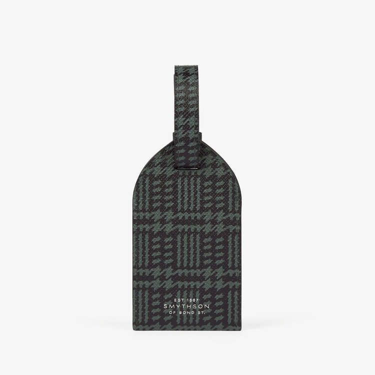 Smythson Luggage Tag in Panama Tweed SLATE GREEN
