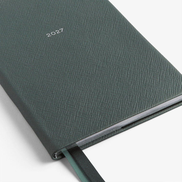 Smythson 2027 Soho Vertical Weekly Diary in Pastegrain SLATE GREEN