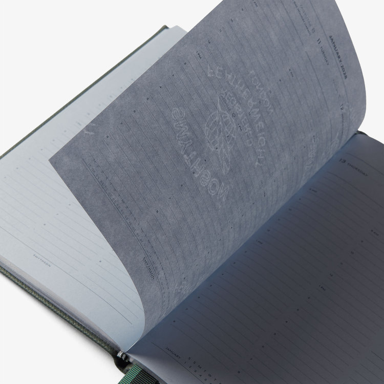 Smythson 2027 Soho Vertical Weekly Diary in Pastegrain SLATE GREEN