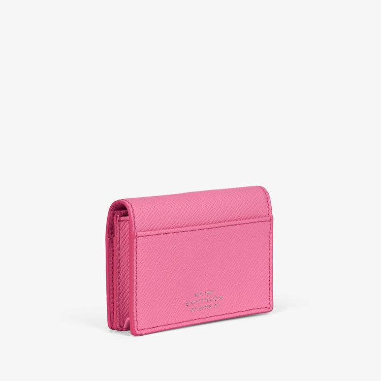 Smythson Panama Folded Card Case with Snap Closure FLAMINGO