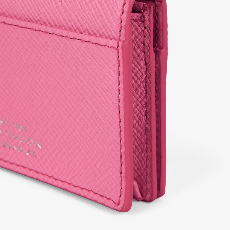 Smythson Panama Folded Card Case with Snap Closure FLAMINGO