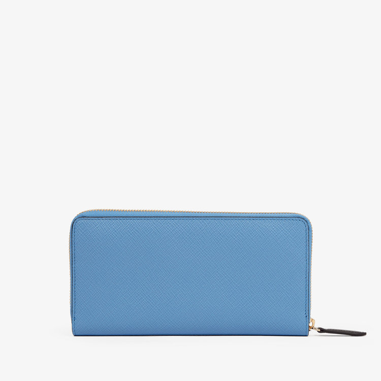 Smythson Panama Large Zip Around Purse NILE BLUE